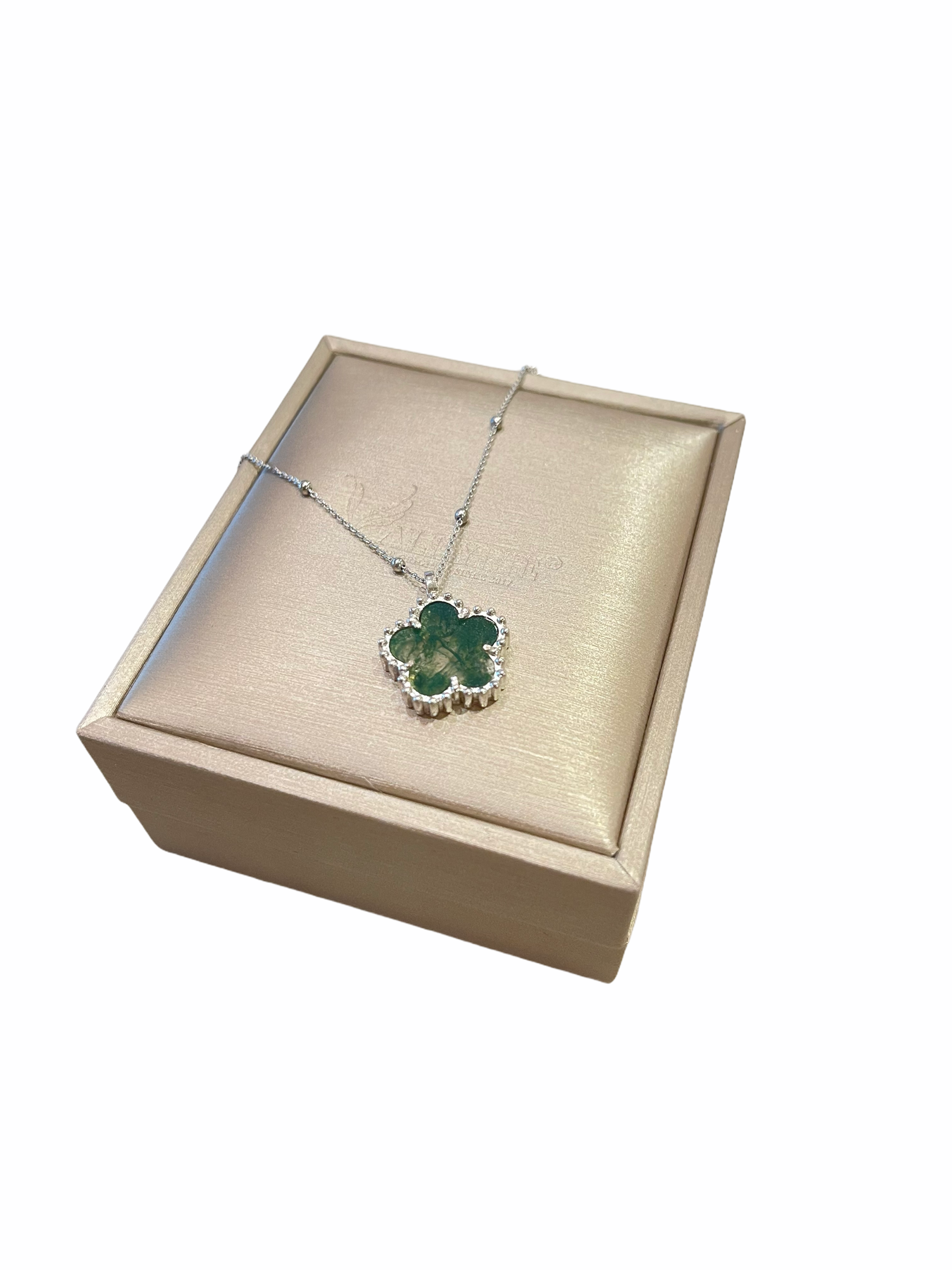 La Fleur Necklace, Green Moss Agate